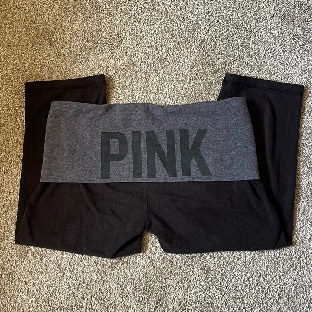 Victoria Secret PINK Yoga Black Fold Over Capri Leggings Size S